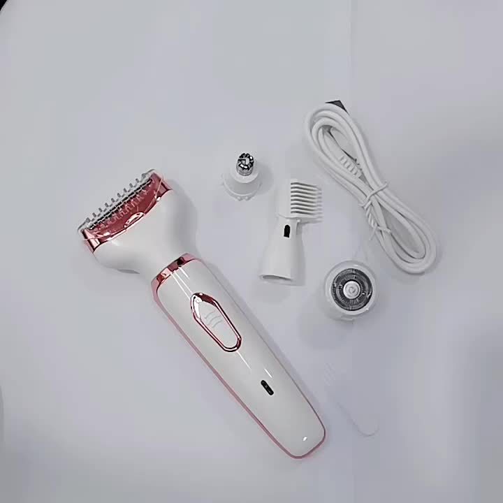 Rasoir électrique femme 4-en-1 – épilateur rechargeable USB, rasage visage, jambes, aisselles & maillot – usage humide et sec