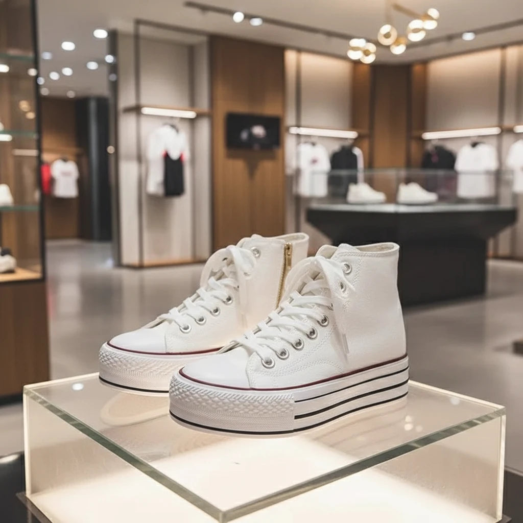 Baskets compensées femme – chaussures en toile avec semelle épaisse, fermeture zippée, style skateboard polyvalent & confort quotidien