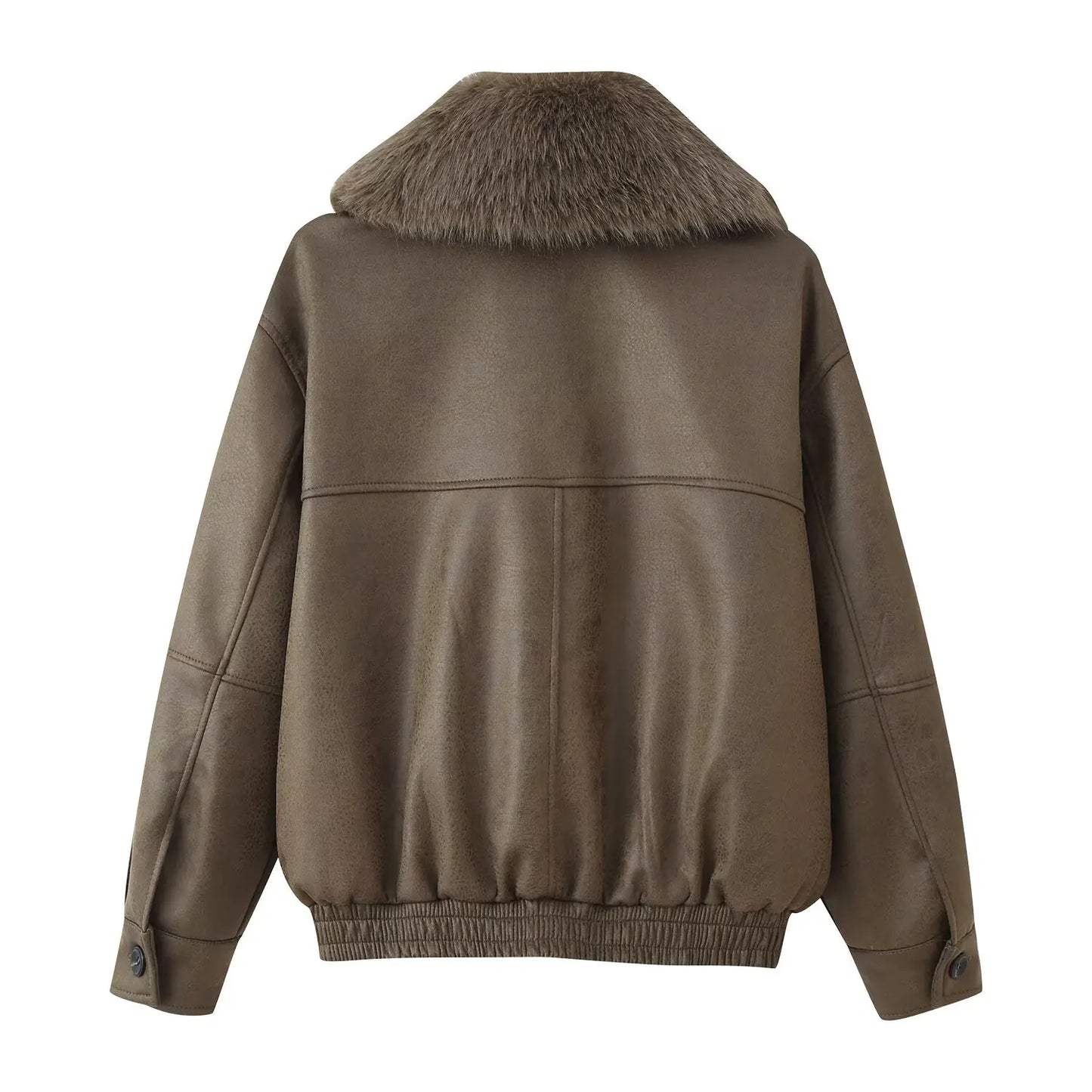 Veste femme imitation daim – veste chaude col en fausse fourrure, coupe zippée à revers, veste hiver élégante avec poches