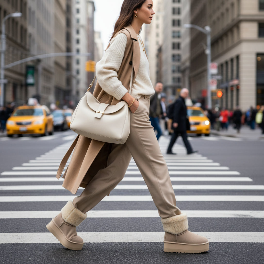 Bottes d’hiver femme en shearling premium, bottines épaisses et luxueuses, snow boots fourrées en peau de mouton.brun1
