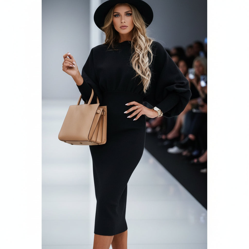 détail de la robe bodycon élégante à texture douce et confortable pour le bureau.