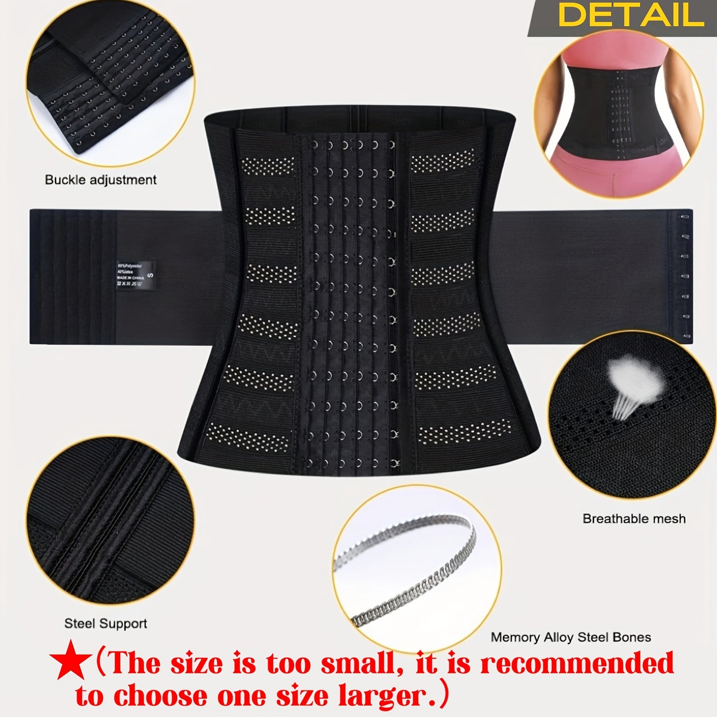 Gaine amincissante respirante femme – ceinture taille haute maintien moyen, amélioration de posture, réglable et confortable