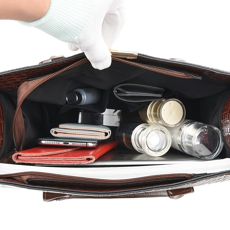 Sac à main femme effet croco – sac bandoulière en cuir PU tendance, poignée supérieure élégante et design chic intemporel  ➡️ Mots-clés intégrés :