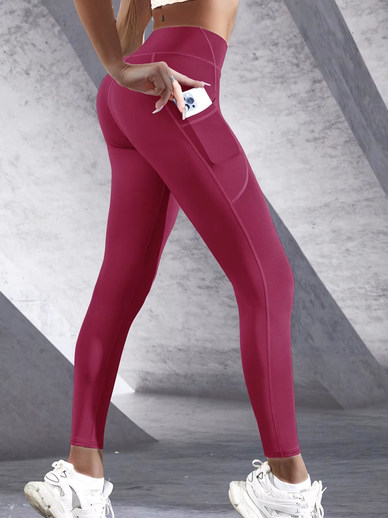 New High Waist Women'S Leggings Stretch Yoga Pants Tights with Pockets Push up Fitness Running Sportswear Solid Color Pants
