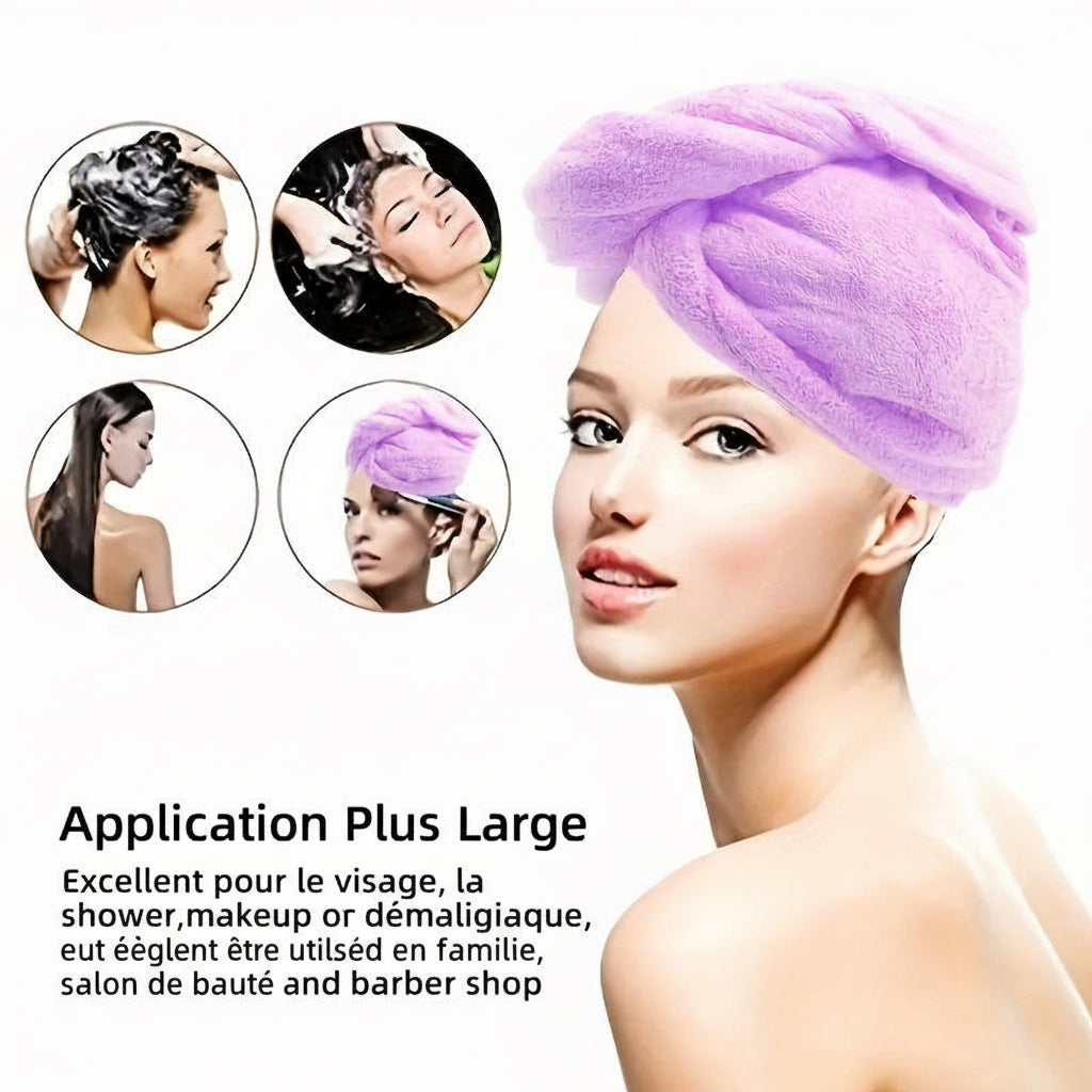Serviette à cheveux en microfibre – séchage rapide, super absorbante et douce, bonnet turban pratique pour tous types de cheveux