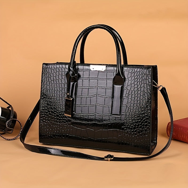 Sac à main femme effet croco – sac bandoulière en cuir PU tendance, poignée supérieure élégante et design chic intemporel  ➡️ Mots-clés intégrés :