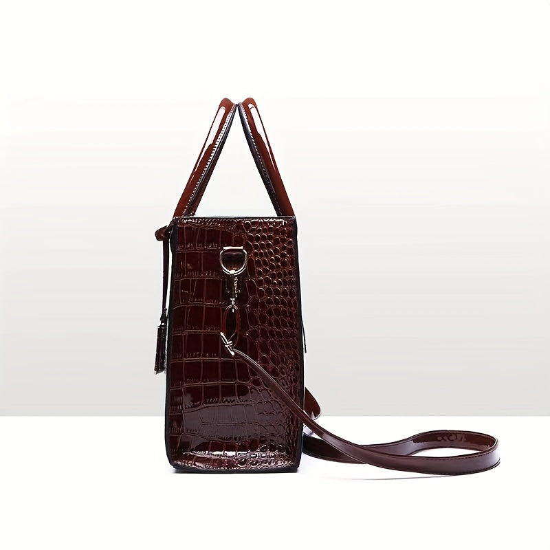 Sac à main femme effet croco – sac bandoulière en cuir PU tendance, poignée supérieure élégante et design chic intemporel  ➡️ Mots-clés intégrés :