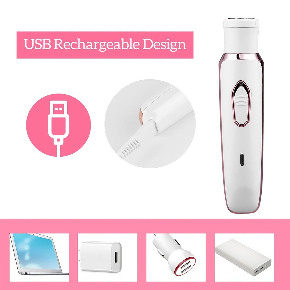 Rasoir électrique femme 4-en-1 – épilateur rechargeable USB, rasage visage, jambes, aisselles & maillot – usage humide et sec