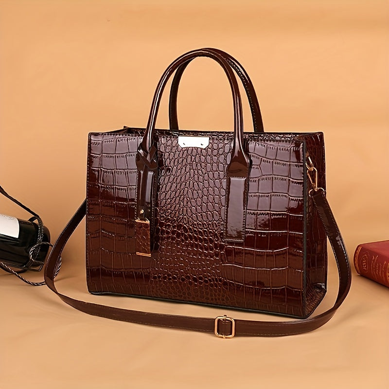 Sac à main femme effet croco – sac bandoulière en cuir PU tendance, poignée supérieure élégante et design chic intemporel  ➡️ Mots-clés intégrés :