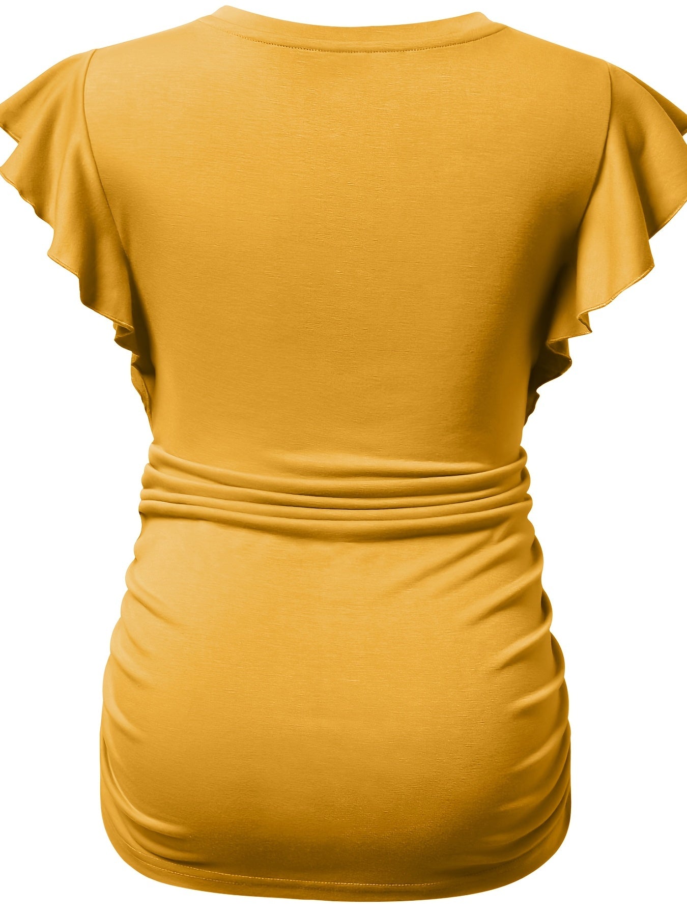 T-shirt de maternité femme – col V, coupe ajustée et volants élégants, haut d’été confortable et décontracté