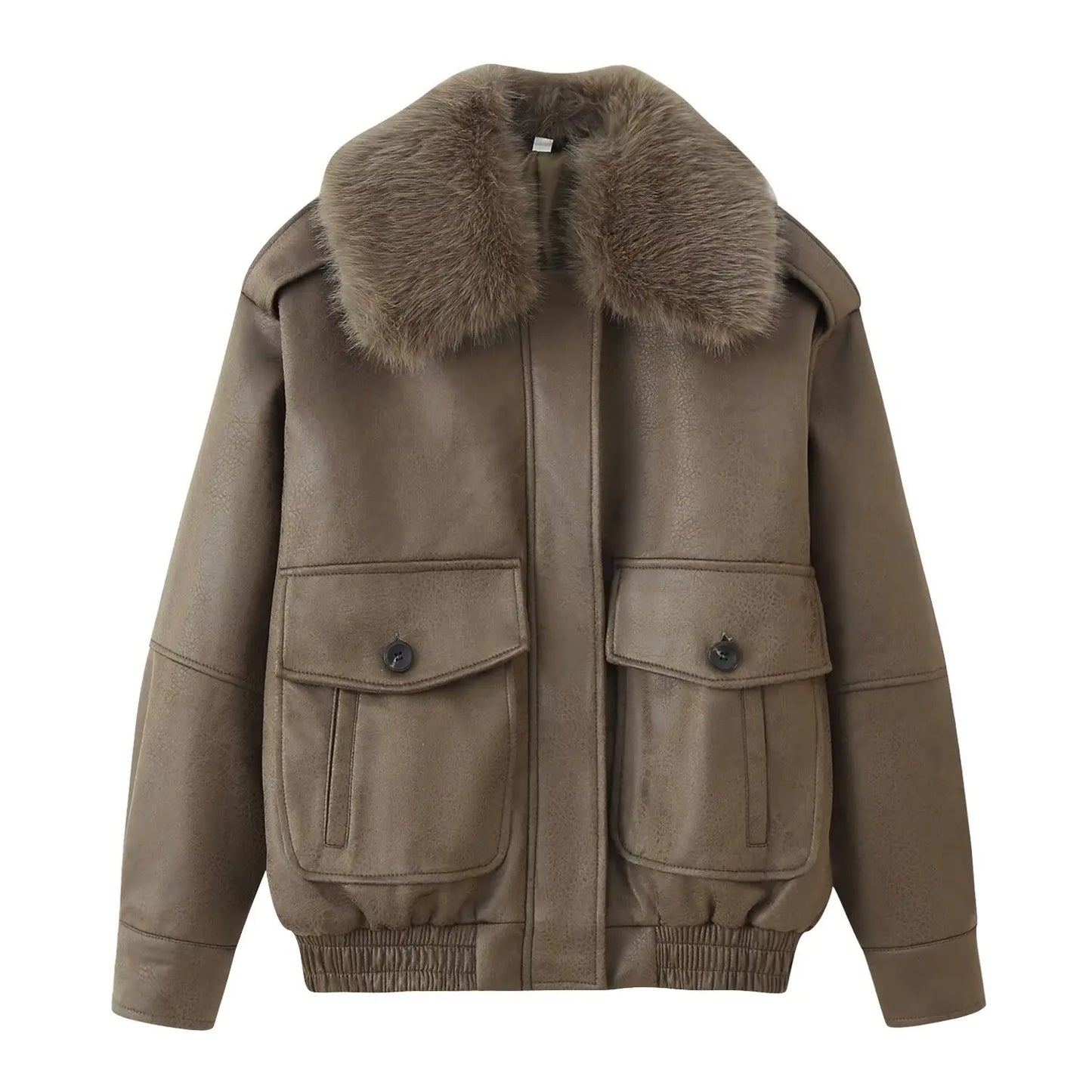 Veste femme imitation daim – veste chaude col en fausse fourrure, coupe zippée à revers, veste hiver élégante avec poches