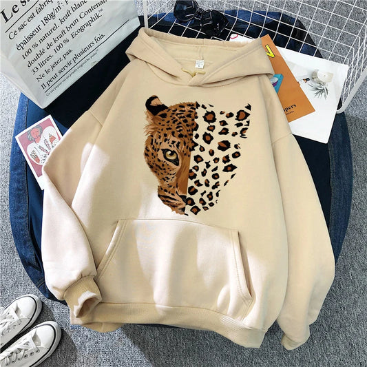 Sweat à capuche unisexe imprimé animal – motif léopard ou tigre, poche kangourou, chaud et stylé pour l’automne & l’hiver