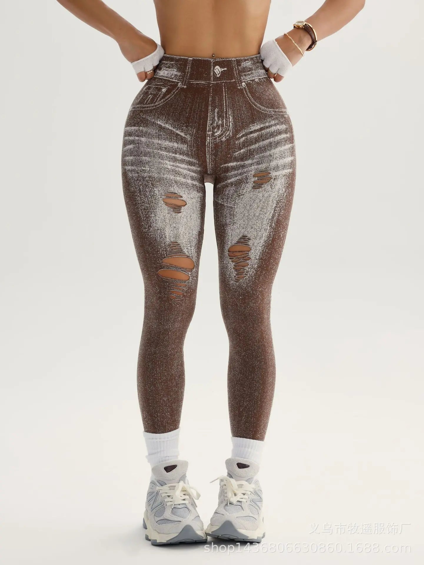 Legging femme imitation jean – taille haute, effet push-up, extensible et sans couture, idéal pour le yoga, le fitness et le quotidien