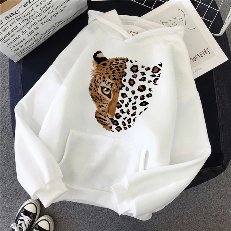 Sweat à capuche unisexe imprimé animal – motif léopard ou tigre, poche kangourou, chaud et stylé pour l’automne & l’hiver