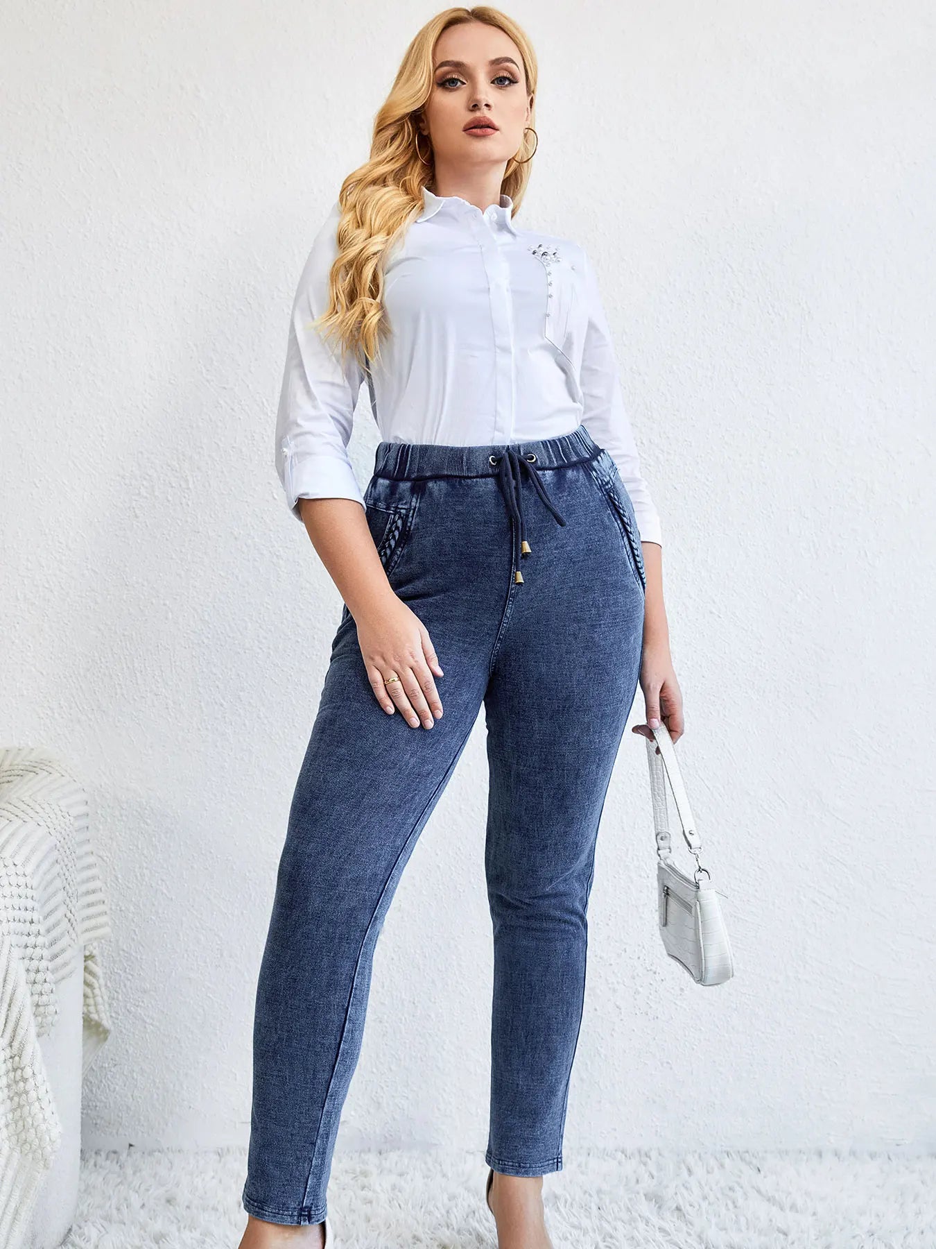 Pantalon femme grande taille – pantalon tricoté mode, coupe confortable et élégante pour printemps & automne