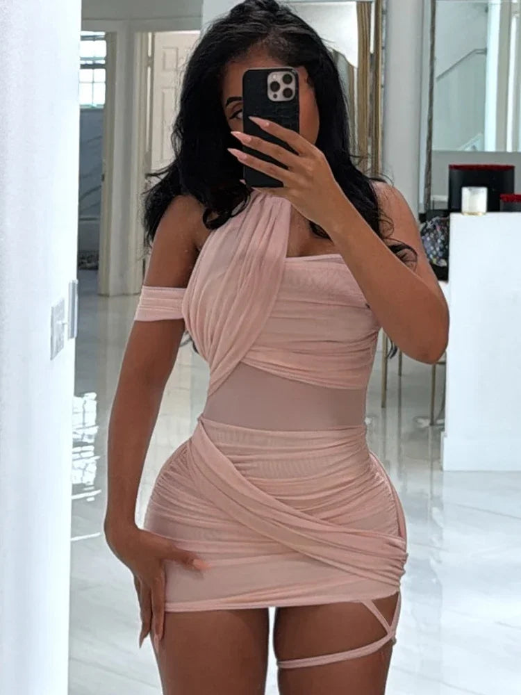 Robe sexy transparente Y2K femme – dos nu à lacets croisés, sans manches, mini robe moulante tendance été clubwear