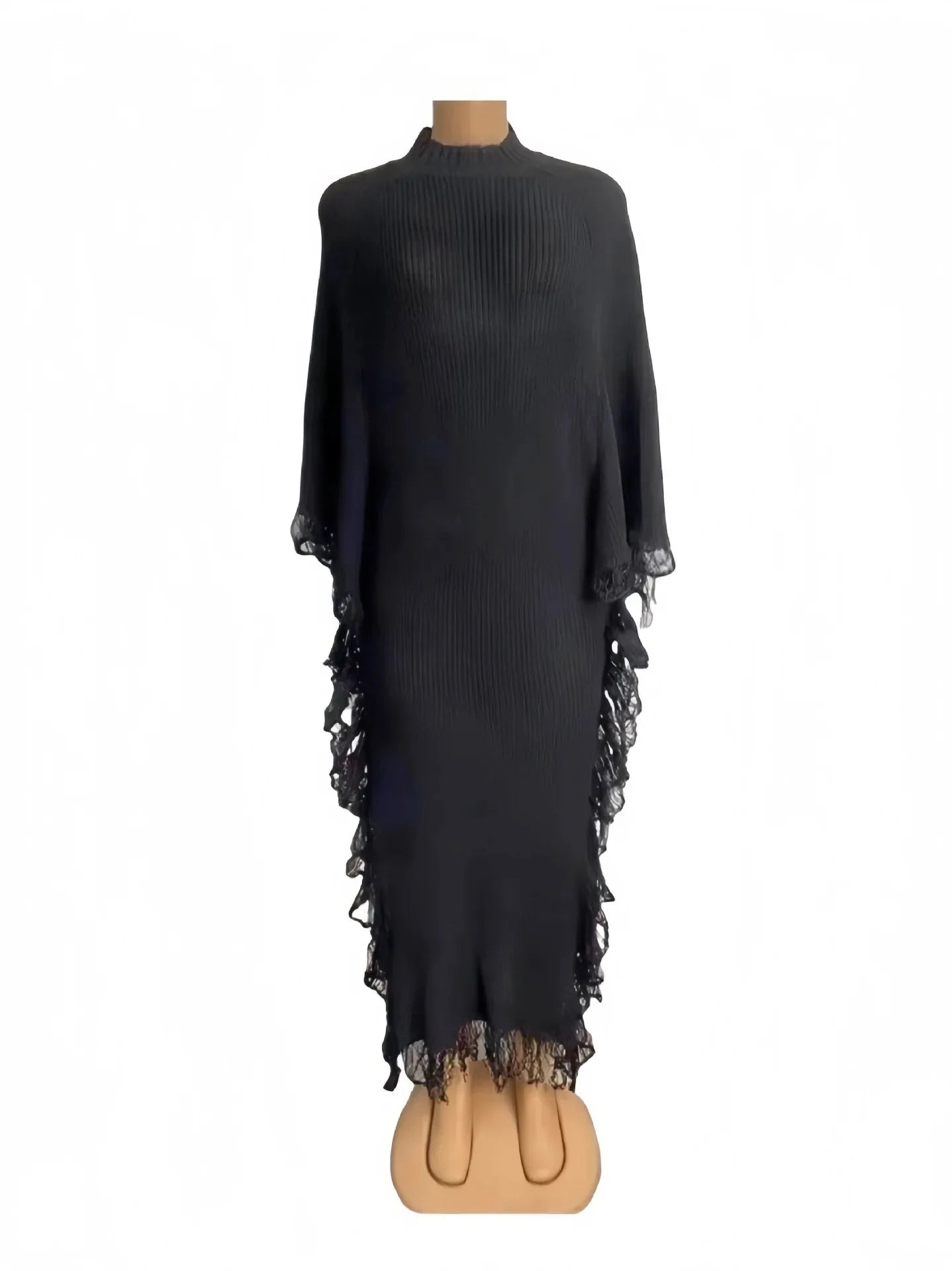 Robe longue tricotée femme – robe pull col montant, manches chauve-souris, coupe ample taille lâche, style élégant automne & été