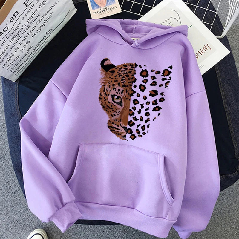 Sweat à capuche unisexe imprimé animal – motif léopard ou tigre, poche kangourou, chaud et stylé pour l’automne & l’hiver