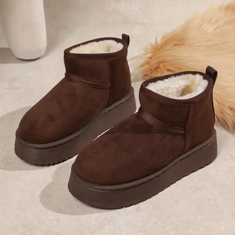 Bottines de neige femme – bottes d’hiver fourrées semelle épaisse, modèle montante cheville, intérieur polaire chaud, chaussures coton style “bread boots”