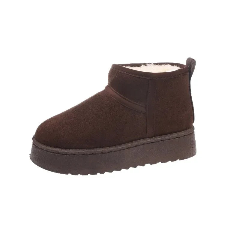 Bottines de neige femme – bottes d’hiver fourrées semelle épaisse, modèle montante cheville, intérieur polaire chaud, chaussures coton style “bread boots”