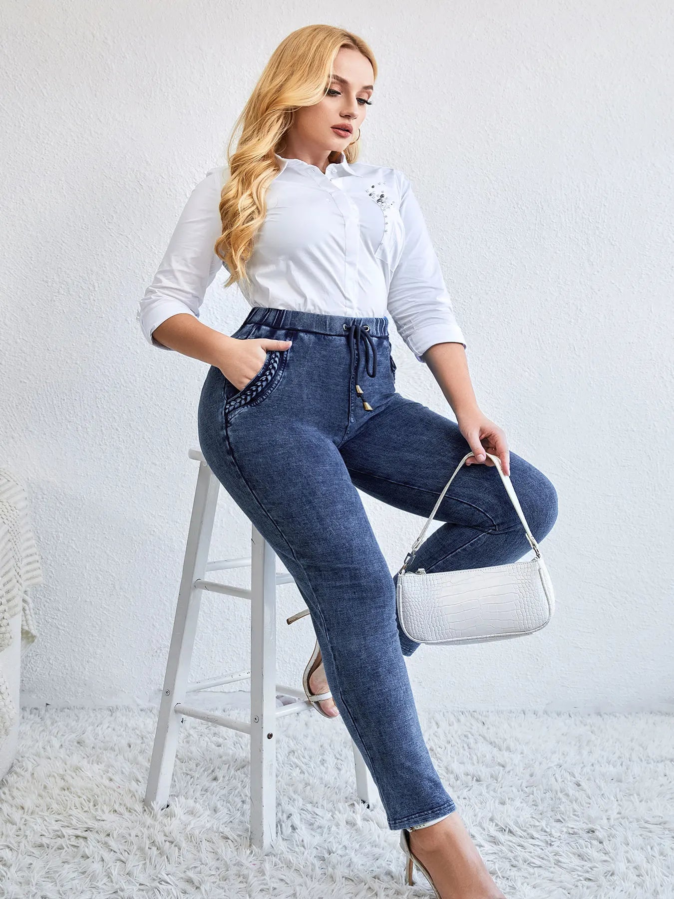 Pantalon femme grande taille – pantalon tricoté mode, coupe confortable et élégante pour printemps & automne