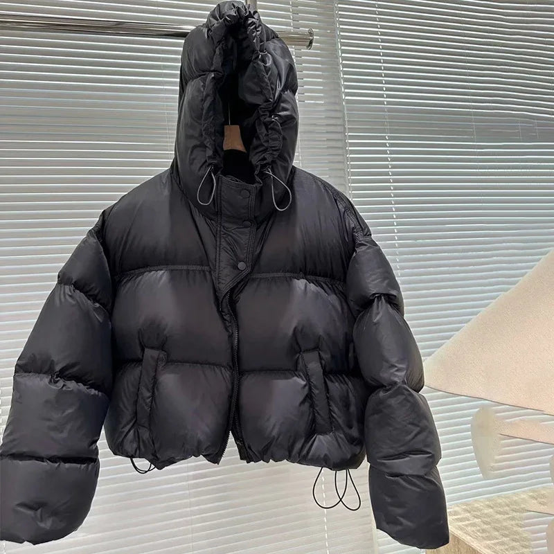 Doudoune Femme Oversize en Duvet de Canard – Chaude, Légère & Capuche Intégrée | Veste Hiver Casualt Thick Outwear 2024 New