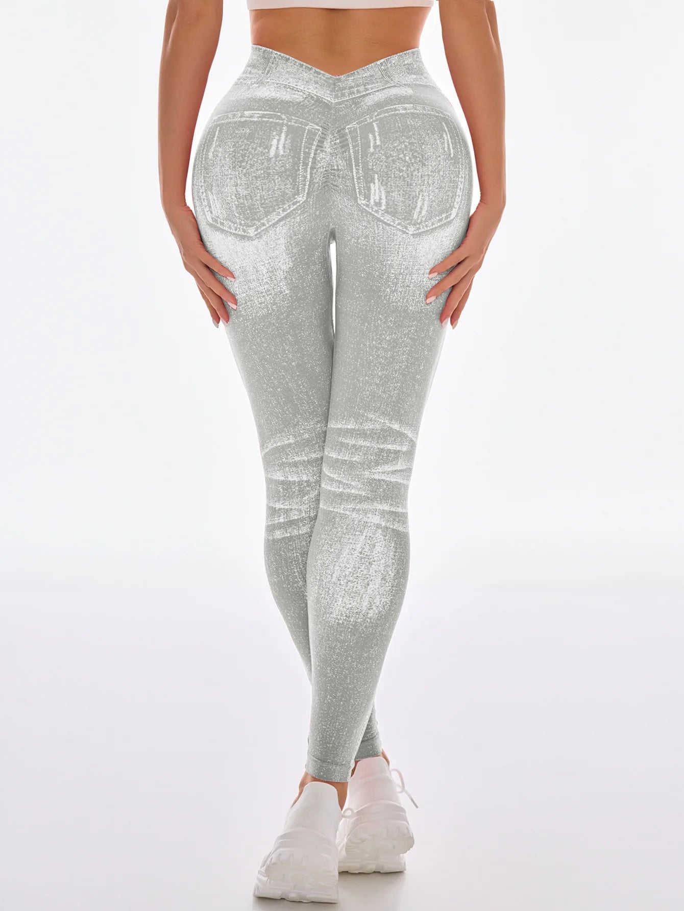 Legging femme imitation jean – taille haute, effet push-up, extensible et sans couture, idéal pour le yoga, le fitness et le quotidien