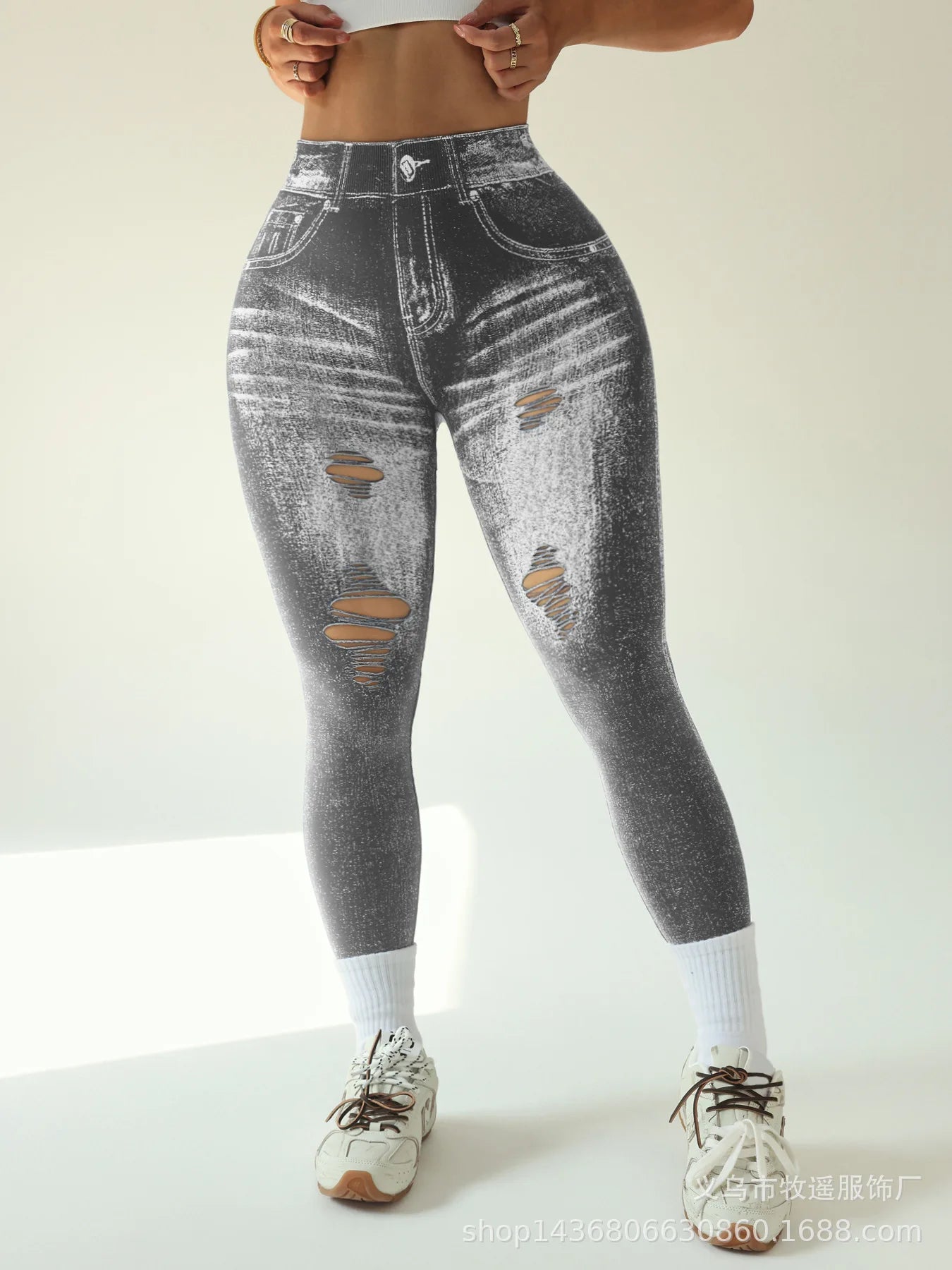 Legging femme imitation jean – taille haute, effet push-up, extensible et sans couture, idéal pour le yoga, le fitness et le quotidien