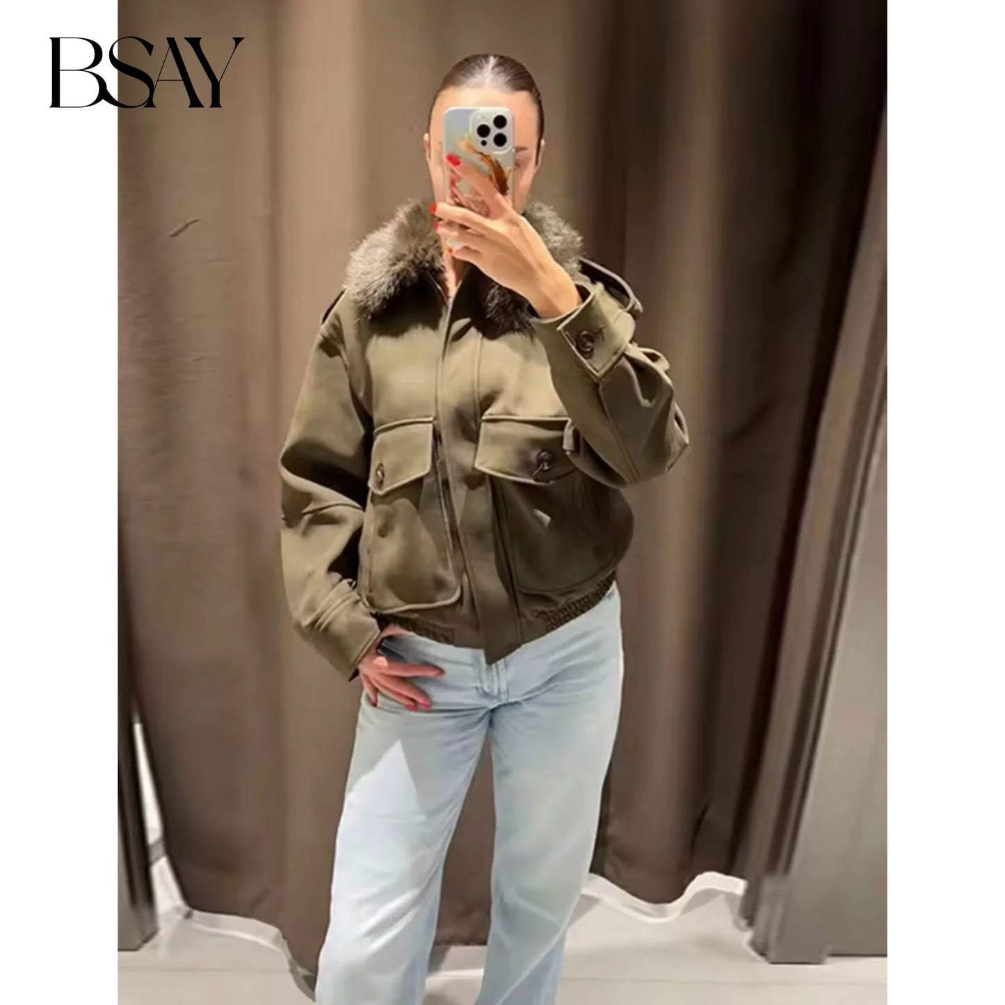 Veste femme imitation daim – veste chaude col en fausse fourrure, coupe zippée à revers, veste hiver élégante avec poches