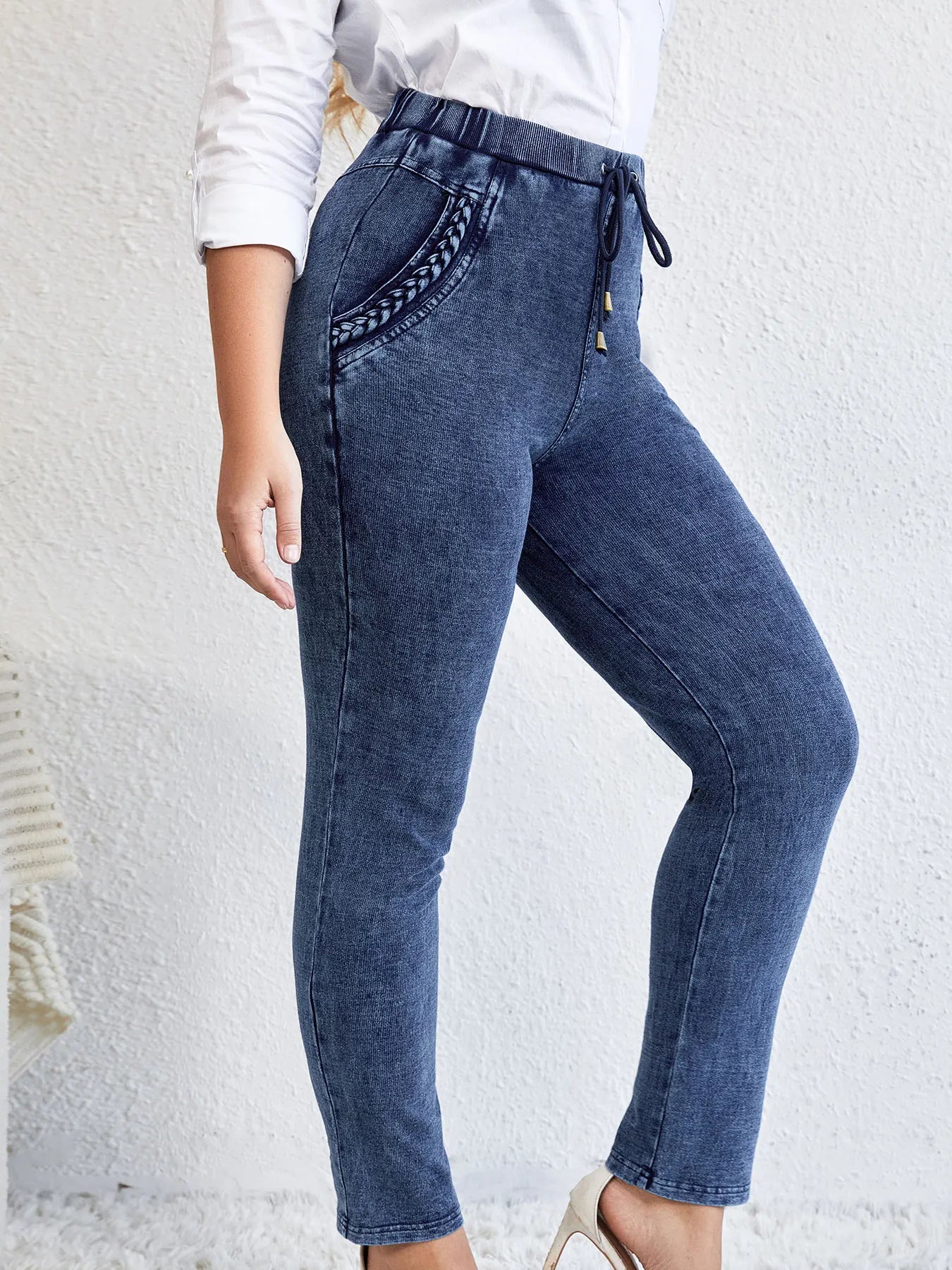 Pantalon femme grande taille – pantalon tricoté mode, coupe confortable et élégante pour printemps & automne