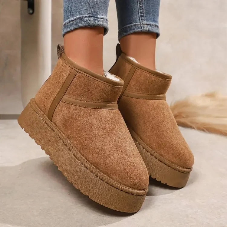 Bottines de neige femme – bottes d’hiver fourrées semelle épaisse, modèle montante cheville, intérieur polaire chaud, chaussures coton style “bread boots”