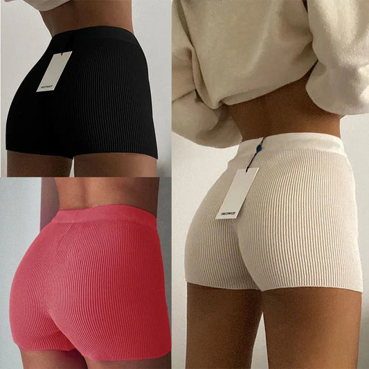Short femme taille haute – tricot extensible, coupe ajustée et respirante pour fitness, yoga, running et loisirs d’été