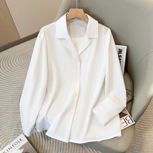 Chemise femme grande taille – blouse blanche élégante col V, tenue professionnelle chic pour bureau & sorties
