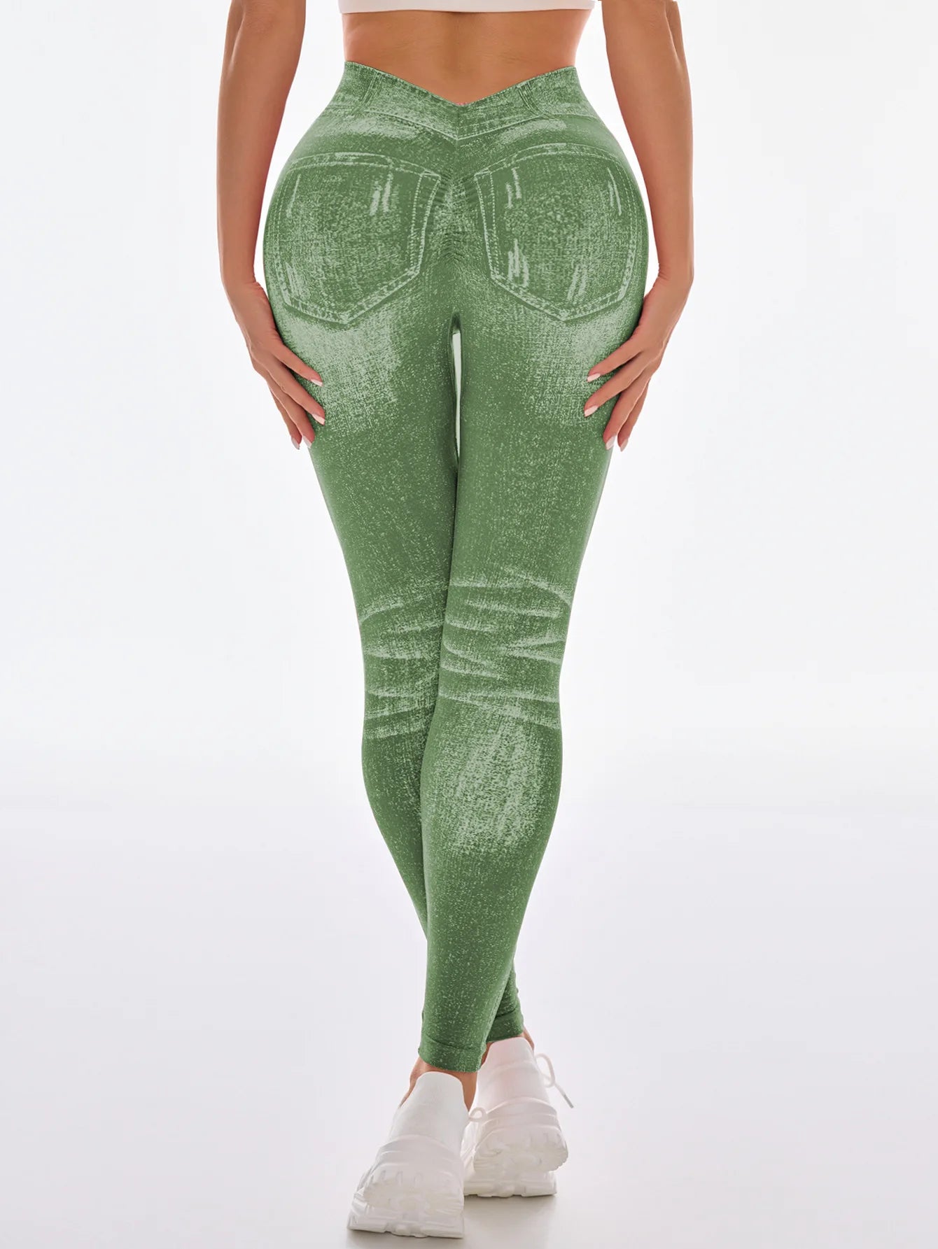 Legging femme imitation jean – taille haute, effet push-up, extensible et sans couture, idéal pour le yoga, le fitness et le quotidien