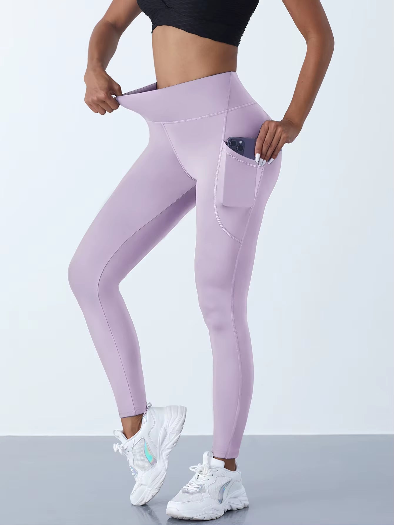 New High Waist Women'S Leggings Stretch Yoga Pants Tights with Pockets Push up Fitness Running Sportswear Solid Color Pants