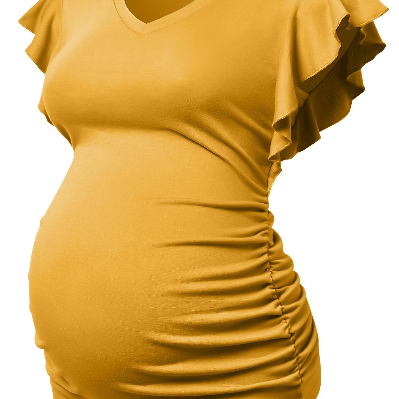 T-shirt de maternité femme – col V, coupe ajustée et volants élégants, haut d’été confortable et décontracté