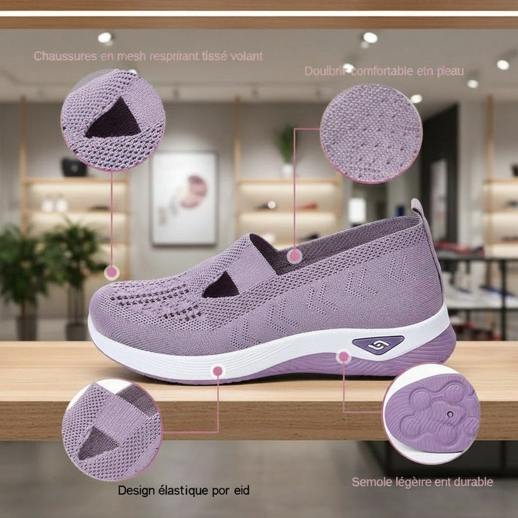 Détail du mesh aéré des sneakers femme, matière respirante et légère.