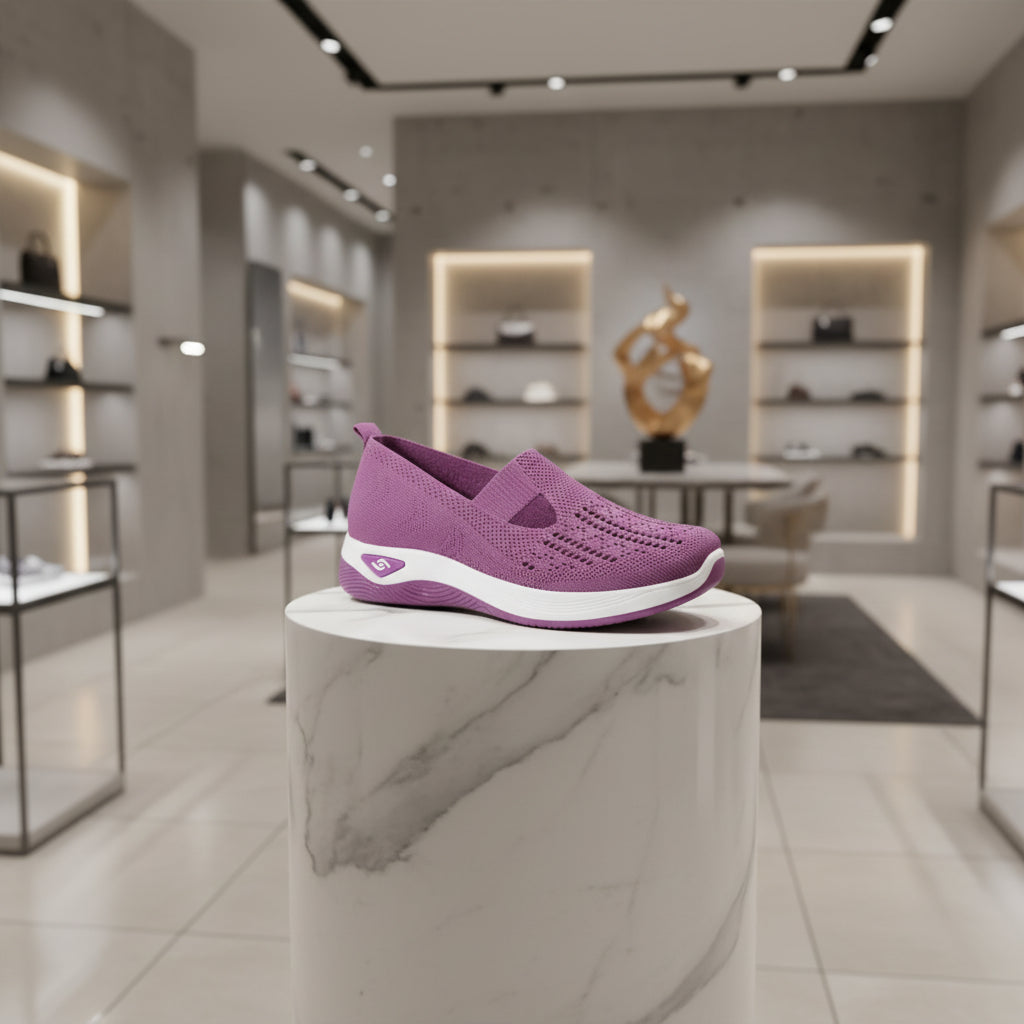 Détail du mesh aéré des sneakers femme, matière respirante et légère.Violet