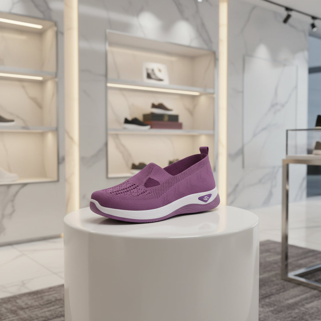 Détail du mesh aéré des sneakers femme, matière respirante et légère.violet claire