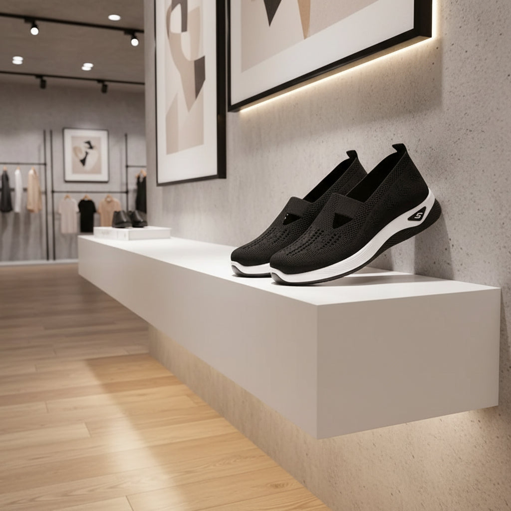 Baskets femme respirantes en mesh aéré, sneakers légères à semelle épaisse offrant confort et style au quotidien.noir