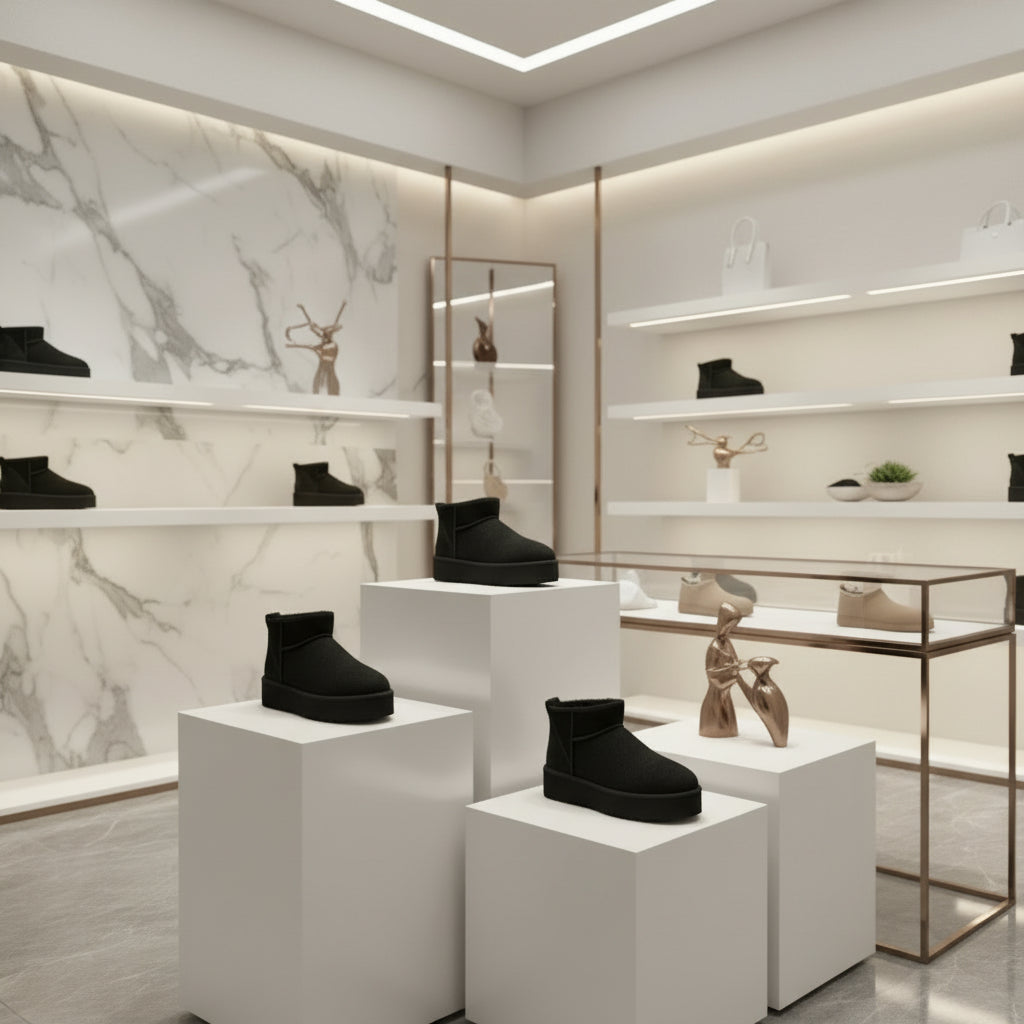 Bottes d’hiver femme en cuir de mouton, modèle ultra mini avec plateforme 5 cm, chaudes et fourrées en laine naturelle.Noir2