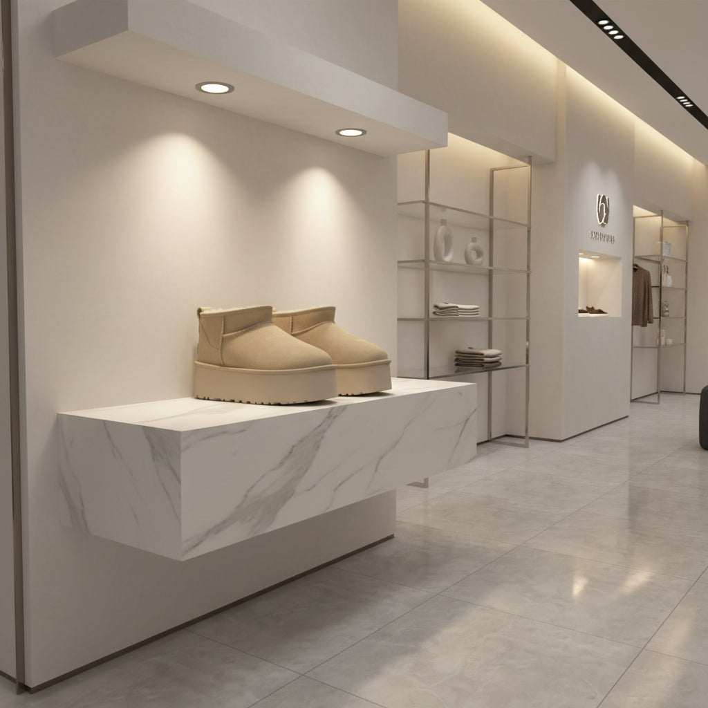 Bottes d’hiver femme en cuir de mouton, modèle ultra mini avec plateforme 5 cm, chaudes et fourrées en laine naturelle.beige