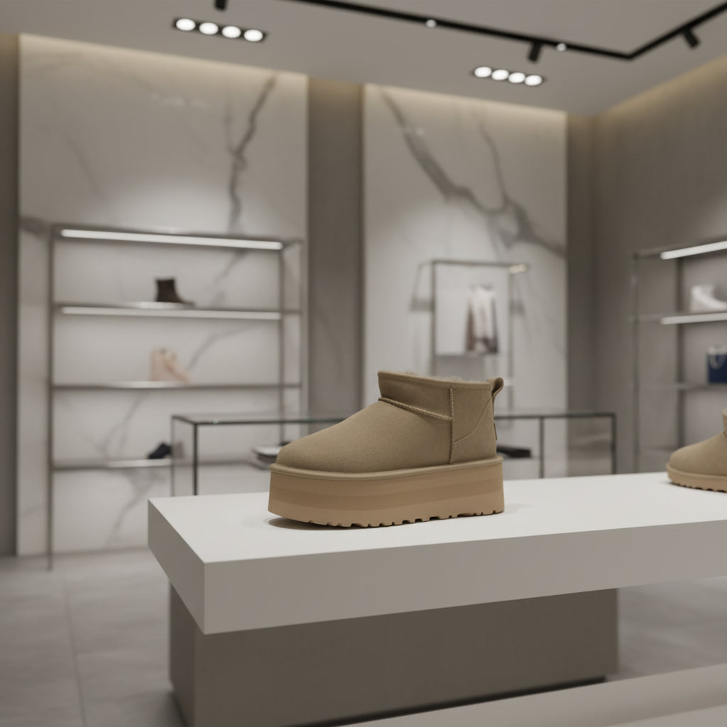 Bottes d’hiver femme en cuir de mouton, modèle ultra mini avec plateforme 5 cm, chaudes et fourrées en laine naturelle.vert