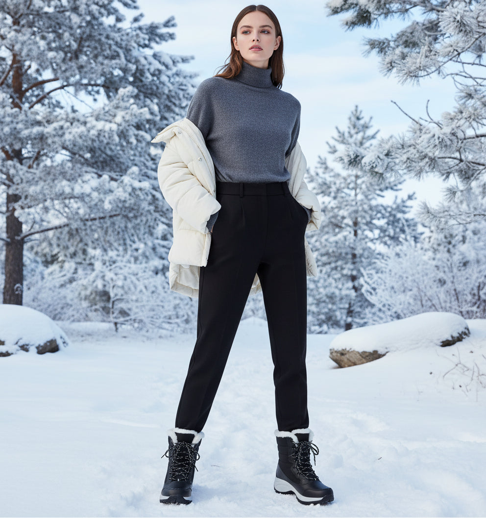 Détail de la doublure en coton chaud des bottes d’hiver femme montantes.