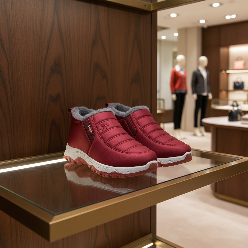 Détail de la texture en suédine des bottes d’hiver femme, matière douce et élégante.