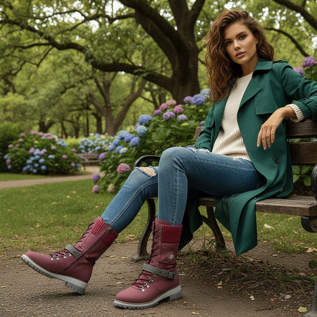 Bottes d’hiver femme doublées en fausse fourrure, semelle souple et talon épais, snow boots antidérapantes.rouge