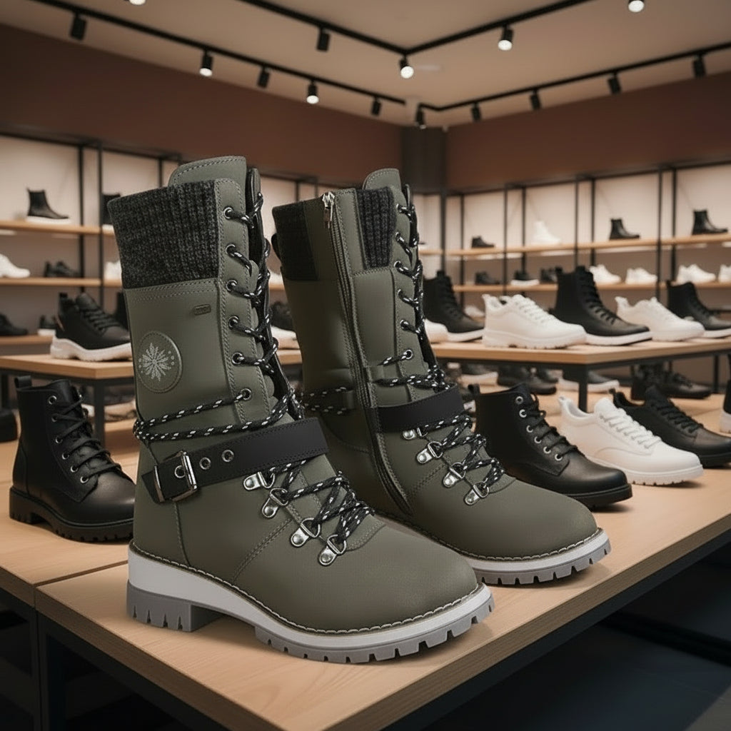 Bottes d’hiver femme doublées en fausse fourrure, semelle souple et talon épais, snow boots antidérapantes.vert