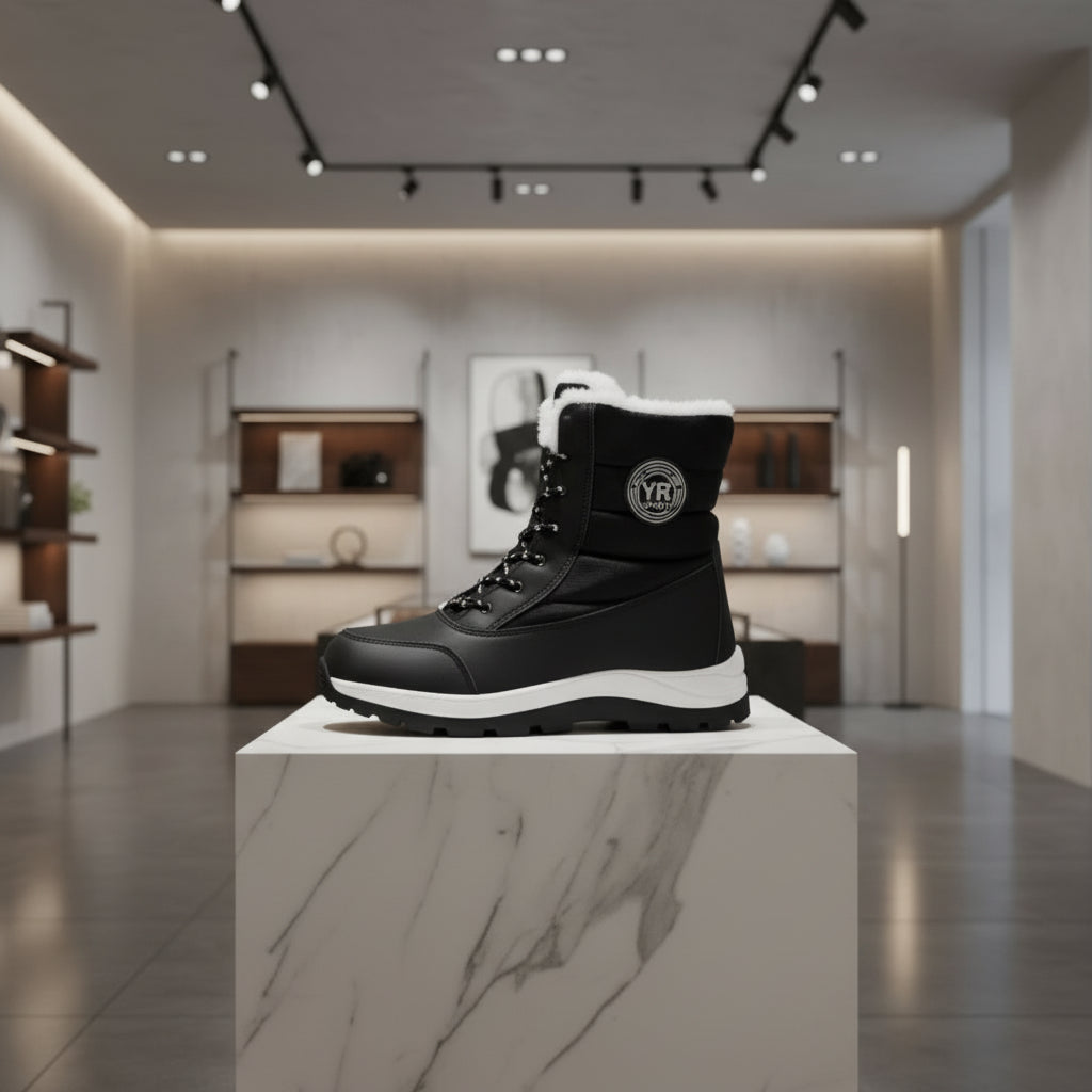 Bottes d’hiver femme avec plateforme chaude et antidérapante, bottes fourrées, imperméables et montantes pour temps froid.