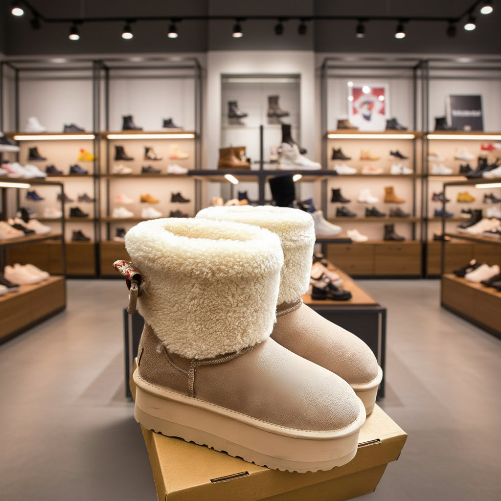 Bottes d’hiver femme en shearling premium, bottines épaisses et luxueuses, snow boots fourrées en peau de mouton.