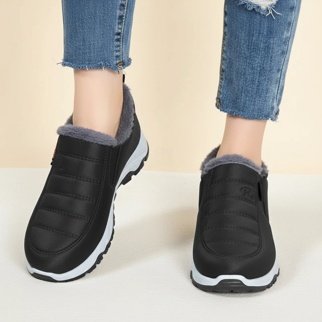 Bottes d’hiver femme en suédine, courtes, imperméables et chaudes, avec semelle antidérapante pour temps froid.noir